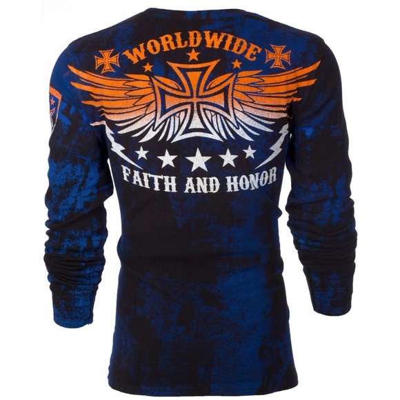 ARCHAIC by AFFLICTION Men's Long Sleeve THERMAL Shirt BLACK TIDE Biker Black $58 - Picture 3 of 7